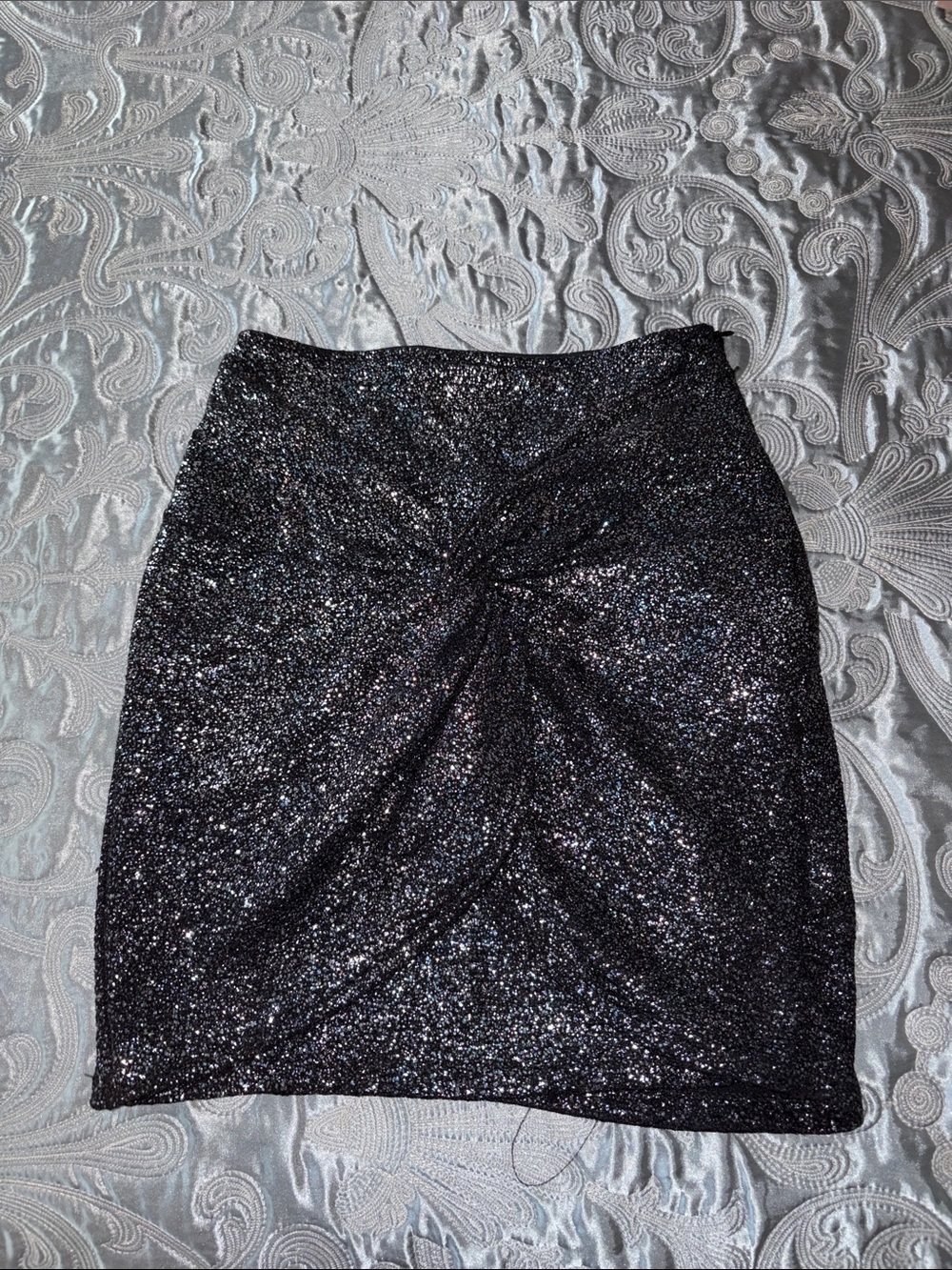 Pull&Bear black ruched mini skirt with blue and silver sparkles